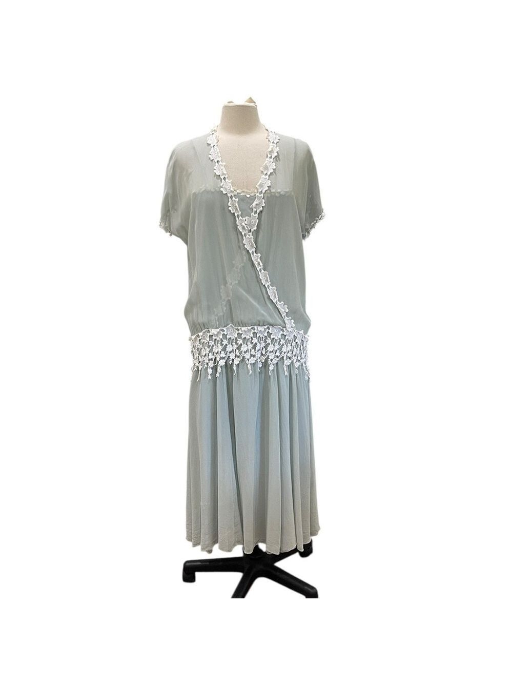 Vintage Jessica McClintock 2 Pc Sheer drop Waist Dress and Slip SZ 12 Light Blue - Picture 1 of 9
